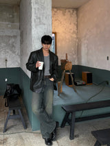 Deep oil denim pants