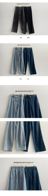 [M–2XL] ムットバックバンディングワンタックワイドデニムパンツ (4 colors)
