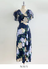 Valia V-neck Flower Span Slit One Piece