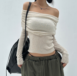 (SOFT-FIT/FALL EFFORTLESS CHIC) ソフトロングスリムボディシャーピングオフショルダーニット