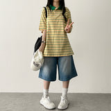 メルバカラーストライプダンガラカラー半袖Tシャツ