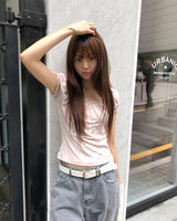 [ORIGINAL] Mori V-Neck Shirring Puff-Sleeve T-Shirt