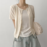 Spandex Layered Loose Fit Short-Sleeved Cardigan Short-Sleeved T-Shirt (5 colors)