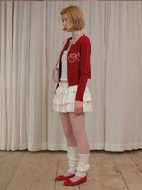 rirri 100% Merino Wool Jacquard Cropped Zipper Cardigan in Brightening Scarlet