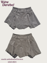 suede unbalanced brown mini skirt