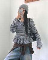 [MADE] Wove, ボーダーフリル長袖Tシャツ