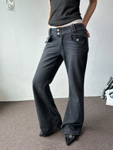 Double Button Semi-Loose Bootcut Pants 2color