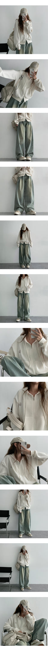Chimon embroidery Waffle Hooded Zip-Up (4 colors)