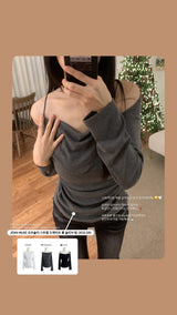 ジェーンミューズオフショルダーストラップドレープロングスリーブトップ