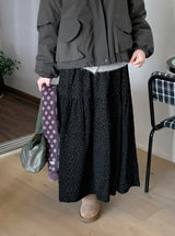 Pivot Flower Corduroy Banding Long Skirt