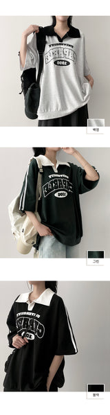 Tennie  line collar short-sleeved T-shirt