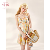 [GirlyFancyClub] Seaside Vacation Dopamine Short Skirt Oil Painting Print Camisole Dress