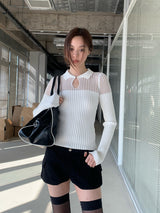 カラーシースルーストライプロングスリーブTシャツ