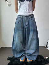 Truegen Button Waistband Side Pintuck Balloon Denim Pants 4color