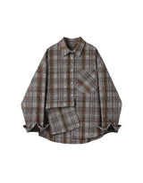 [PRE-FALL] Breed Crystal Oversized-Fit Tartan Checkered Shirt Brown Grey