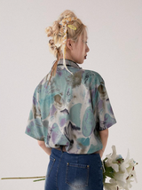  Blurred print casual short-sleeved shirt