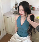 bata silver stud deep halter sleeveless top