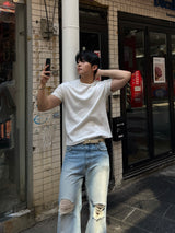 Line shoulder cropped muscle short sleeved