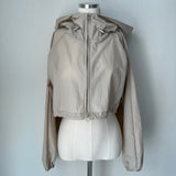 2-WAY zipper big hood color scheme rustic crop long sleeve jumper (2 colors)