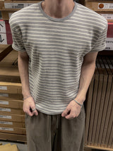 ベントワッフルストライプ半袖Tシャツ