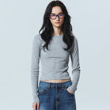 RIBBED SEMI CROP ROUND TOP_IVORY