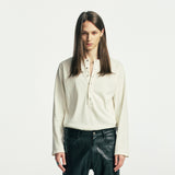ビロウボタンダウンヘンリーネック長袖Tシャツ ivory