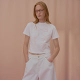 ウェーブパールリボンクロップTシャツ-WHITE