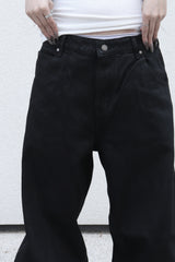 [unisex] コーテッドブラックワイドパンツ