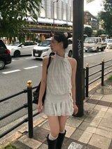 アトリエ ドット フリル ホルター フレア ミニ ドレス