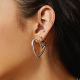 medium heart hoop rhodium plating + 925 silver earrings E064-03H