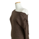 MEU One Off-Shoulder Ribbon Ribbed Knit Dress
