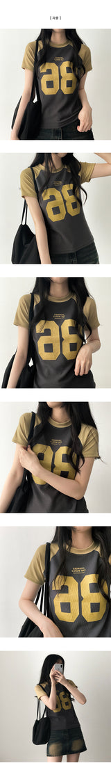 Info Color Raglan Number Short Sleeve T-shirt