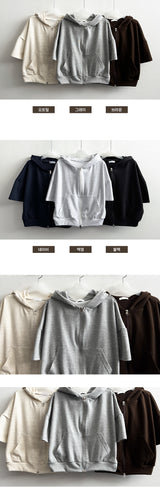 Demo two-way short-sleeved hooded zip-up