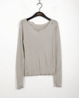 Nowell heart cutting see-through tencel wave u-neck long sleeve t-shirt