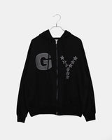 Kuhi Printing Strap Two-Way Zipper Loose Fit Hoodie Zip-Up