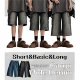 [S-2XL/Long, Basic, Short] ルーカスウォッシングカーゴワイドデニムハーフパンツ