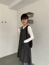 ガンスリン チェック スリーブレス ボタン ワンピース