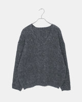 Dame Cable Knit V-Neck Loose-Fit Long Sleeve Long Knit