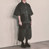 reverse terry pocket denim capri shorts_black
