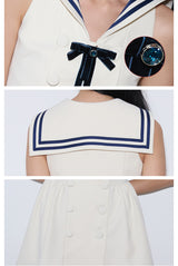 rirri 2025 Spring-Summer Sailor Collar Slim-Fit Bow Waist Dress