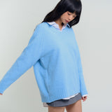 ソフトブラッシュドVネックニットスカイブルー