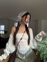  Tassel France Lace  Pad Tube Top