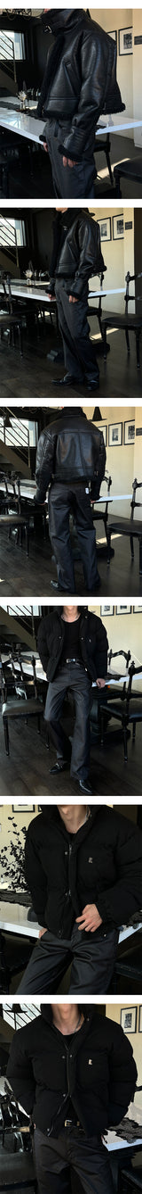 [Unisex] コーティングレザーワイドパンツ