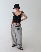 [UNISEX] ヒップレタリングスタッドベルトジョガー& ワイドパンツ