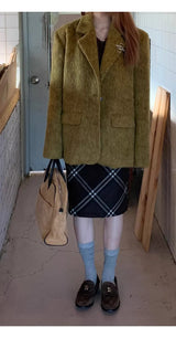 Olive Mo'Hair Boxy Fit Warm Jacket