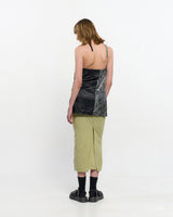 シャーリングレイヤードスリットスカート _ OLIVE GREEN