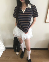Malve Stripe pk Collar T-shirt