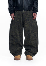 Curved Leopard Pants - Khaki