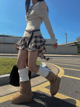 Bohemian uncut frill banding tartan check mini skirt (2 colors)