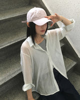 Manin Stripe See-Through Oversized Fit Long Sleeve Shirt
